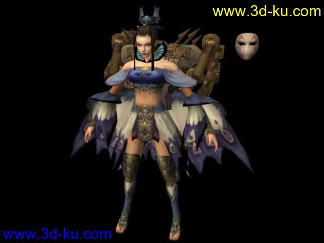 obj和mb格式两套，武侠女性角色，后背携带蝠翅机括模型的图片2