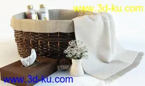 卫浴组件（之八）纸巾架、编制收纳箱、小花瓶模型的图片1