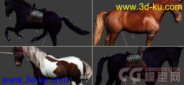 各种已绑定的带动画的次时代马和独角兽3D模型的图片1
