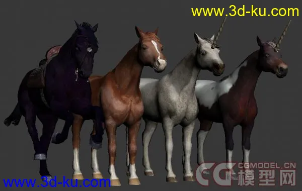 各种已绑定的带动画的次时代马和独角兽3D模型的图片2