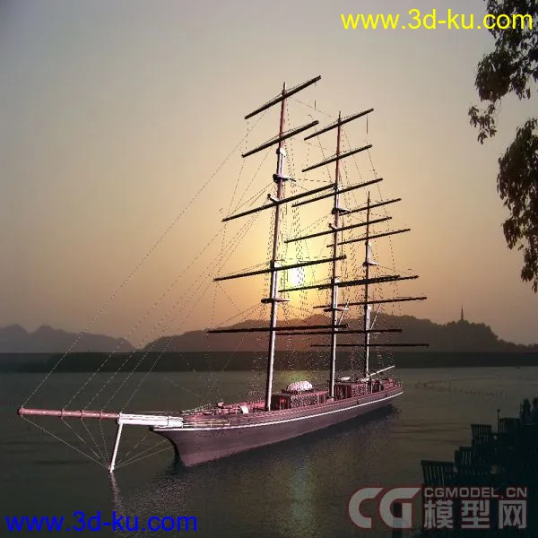 帆船_夕阳模型的图片1