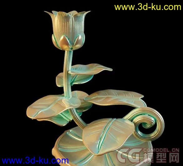 高精度莲花（荷叶）装饰烛台（带材质）3ds Max 模型下载的图片1