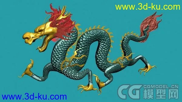理想中的中国龙 - 红鬃金爪大青龙模型的图片1