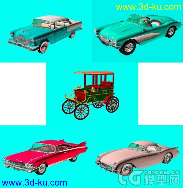 五部旧式小车模型的图片1