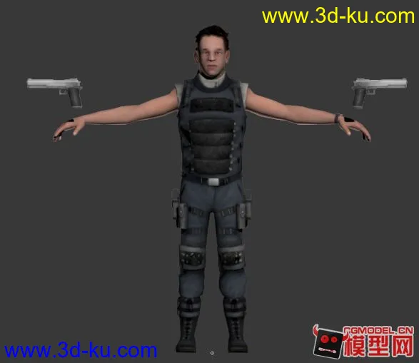 现代人物双枪警附加贴图和5个动作模型的图片6