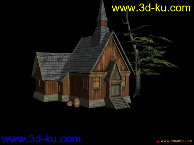 自己做的游戏场景-破旧木头房子模型的图片1