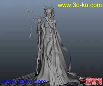 3D打印模型吹笛子的古代少女的图片