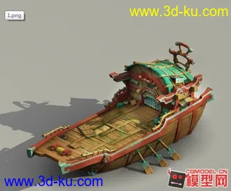 3D打印模型2.5D游戏场景_Q版古船_MAX9以下版本的图片