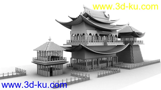中国古典宫殿，城堡场景模型的图片1