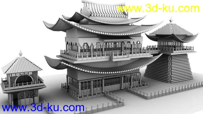 中国古典宫殿，城堡场景模型的图片2