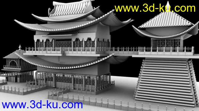 中国古典宫殿，城堡场景模型的图片3