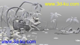 3D打印模型自己做的一个手绘风格海滩场景的图片