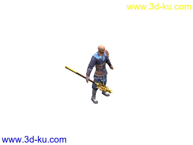 3D法杖和尚带绑定和2个动作模型的图片2