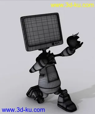 一个苹果电脑机器人，男机器人拿着苹果求爱~模型的图片3