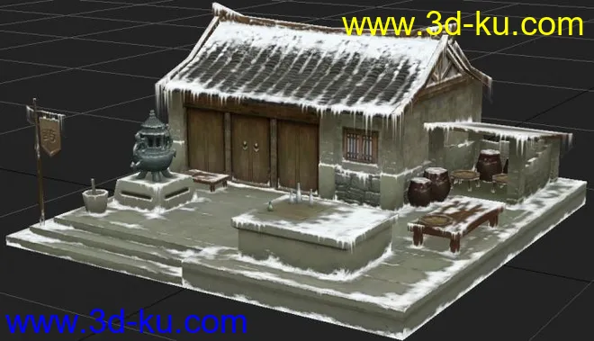 雪地药店建筑模型带贴图带PSD带原画的图片2