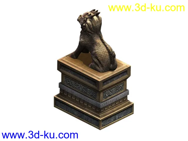 城門石獅雕像(低模)模型的图片2