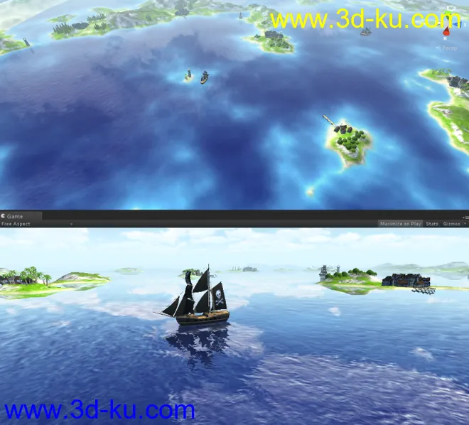 unity3D 一个非常漂亮的岛屿场景 海盗船 U3D模型的图片1
