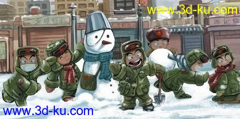 回忆童年小孩堆雪人打雪仗场景maya模型下载，冬天一群小孩玩雪场景人物maya模型....的图片1