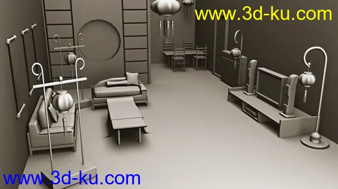 客厅，室内表现，影视动画现代场景模型的图片1