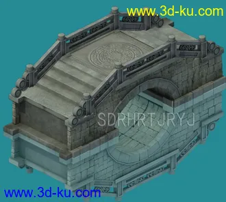 3D打印模型精心制作的高模石桥，偏Q版的古代半圆形石拱桥，带阴影，还附带修图的PSD分层文件哦~的图片