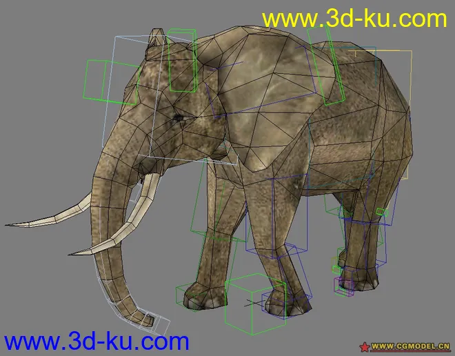 大象連骨架  low model模型的图片1