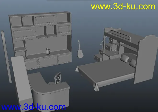 生活家具，桌椅，柜子，床，台灯，吉他模型的图片5