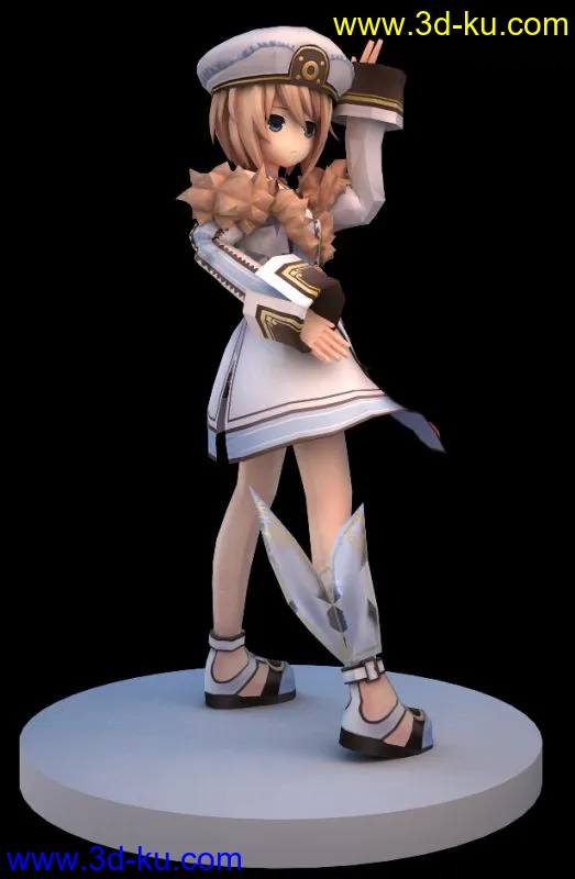 海王星－白海军服 白帽子 浅褐色短发 黑瞳 卡通女孩（有骨骼绑定）MAX9.0模型的图片2