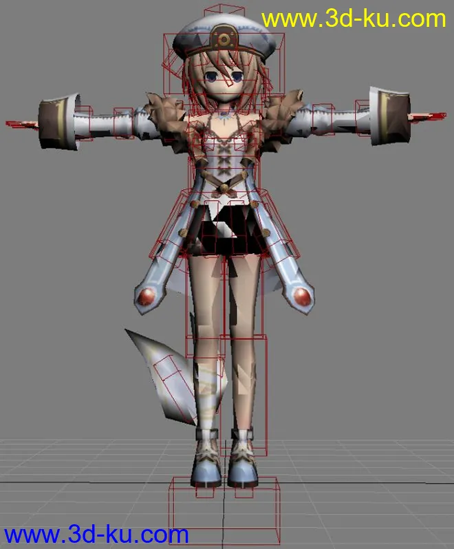 海王星－白海军服 白帽子 浅褐色短发 黑瞳 卡通女孩（有骨骼绑定）MAX9.0模型的图片3