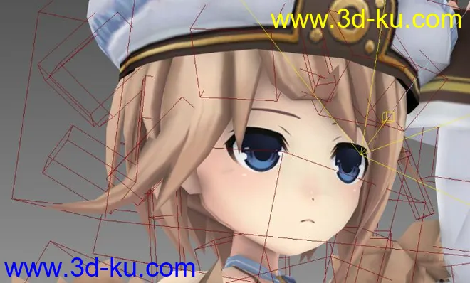 海王星－白海军服 白帽子 浅褐色短发 黑瞳 卡通女孩（有骨骼绑定）MAX9.0模型的图片4