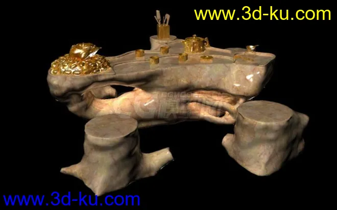 高质量大型根雕茶具3D模型的图片1