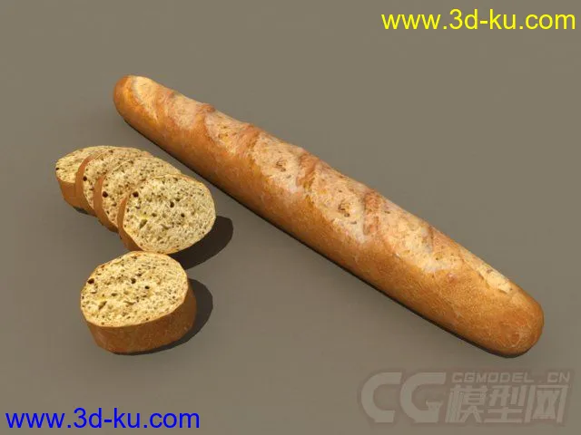 写实的法国长棍面包，带材质模型的图片1