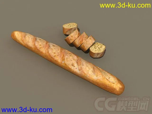 写实的法国长棍面包，带材质模型的图片2