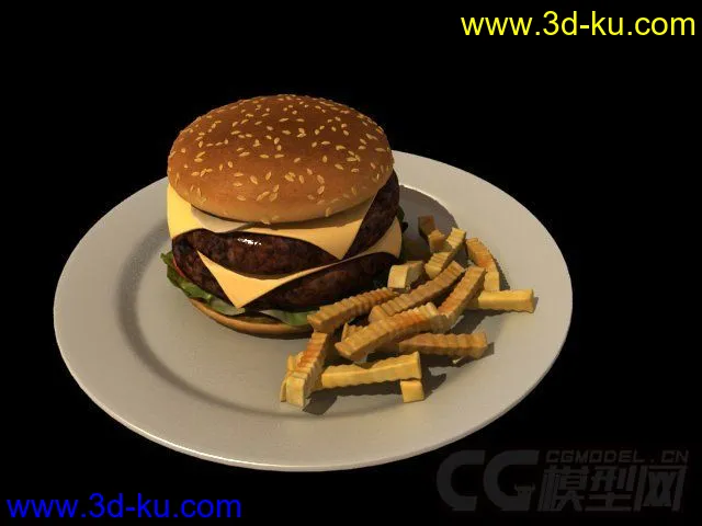 美味多汁的双层牛肉汉堡，带材质模型的图片1