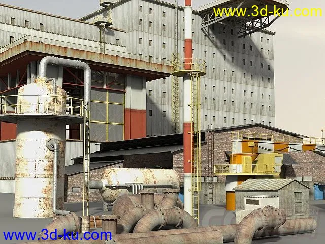 老工业基地建筑和设施，工业工厂城市场景部件系列模型的图片9