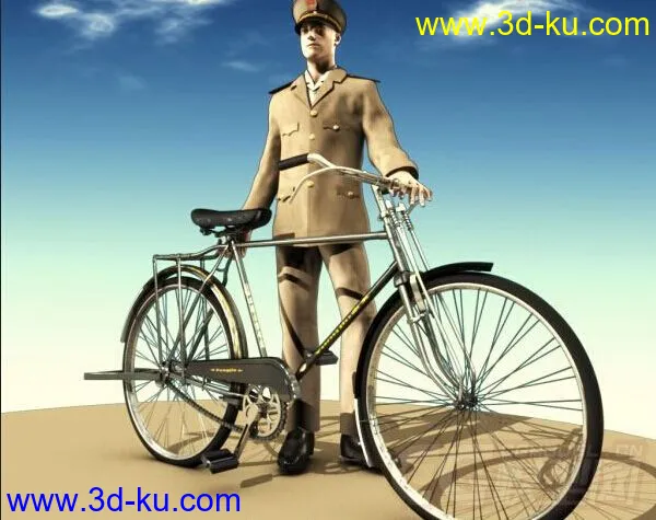 老式的男士自行车和军人模型的图片1