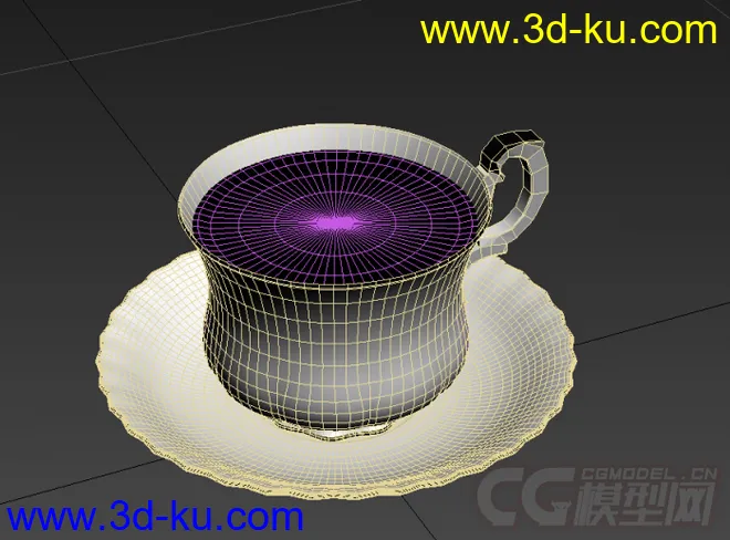 撑着绿茶的玫瑰花纹茶杯茶具高精度写实模型的图片2