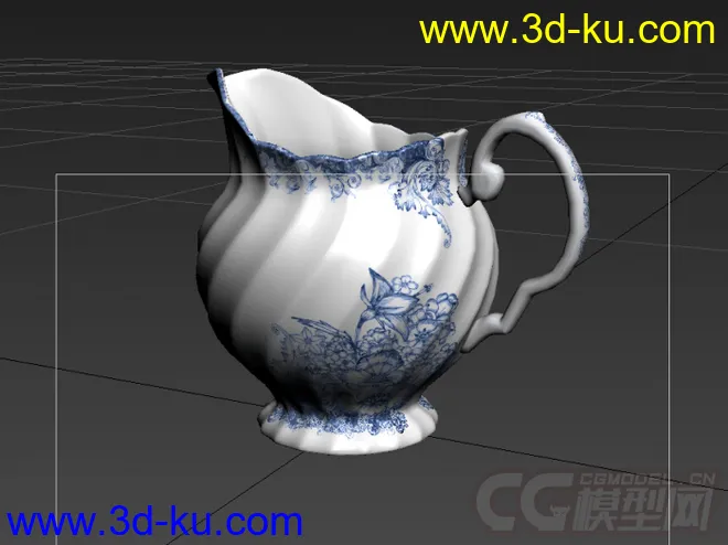 螺旋纹斜切口青花瓷茶壶高精度模型的图片2