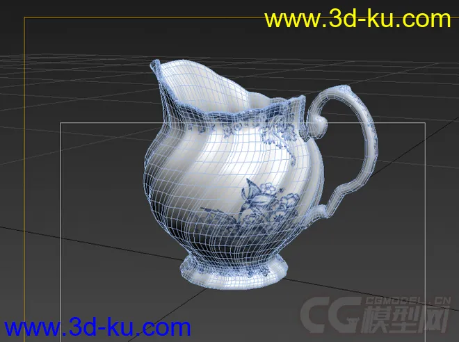 螺旋纹斜切口青花瓷茶壶高精度模型的图片3