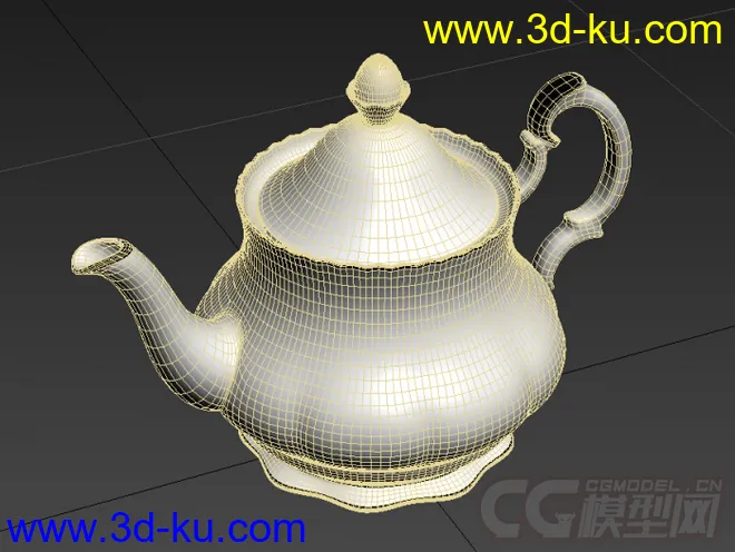 玫瑰花纹青花瓷茶壶茶具写实高精度模型的图片2