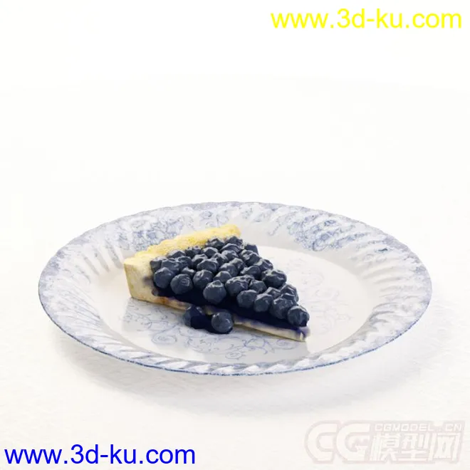 盛着蓝莓的青花瓷盘子碟子写实高精度模型的图片1