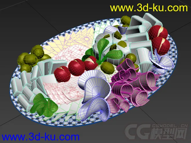 水果拼盘的高精度盘子写实模型的图片2