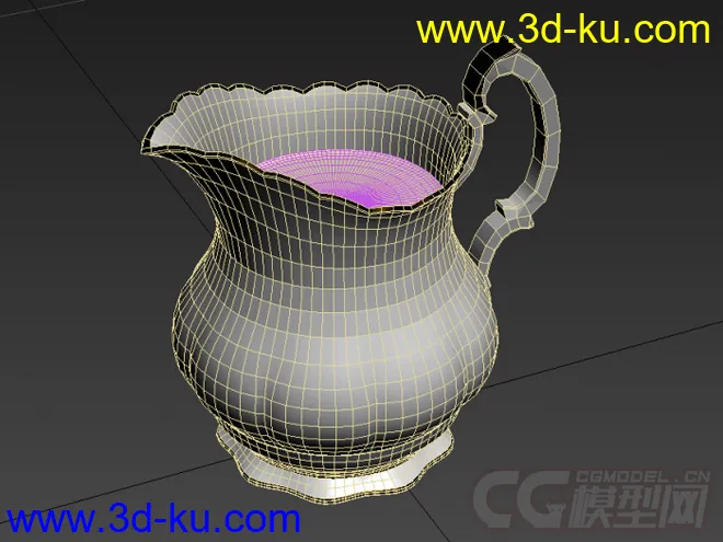 斜口大口玫瑰花纹茶壶茶具高精度金边青花瓷写实模型的图片2