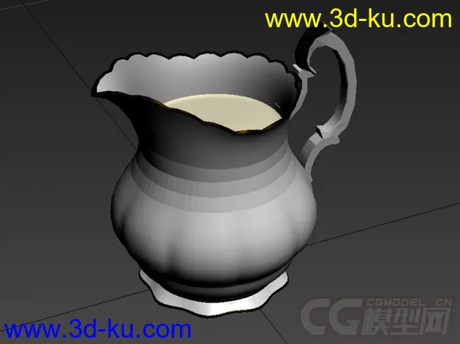 斜口大口玫瑰花纹茶壶茶具高精度金边青花瓷写实模型的图片3