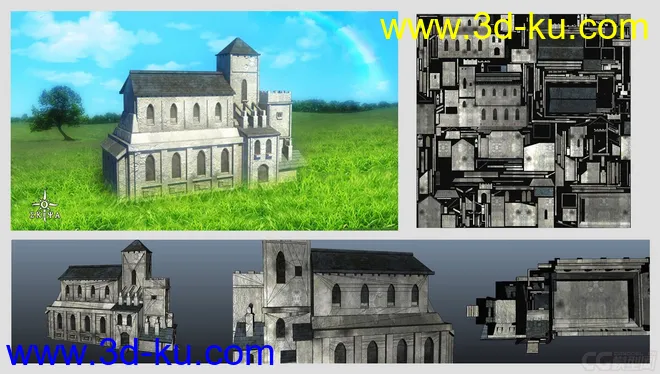 西方像教堂的古房子,含MA档与FBX档模型的图片1
