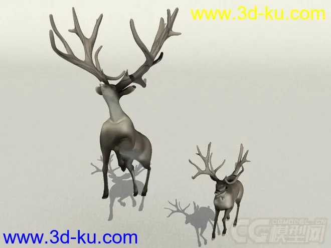 水墨风格两只鹿模型的图片1