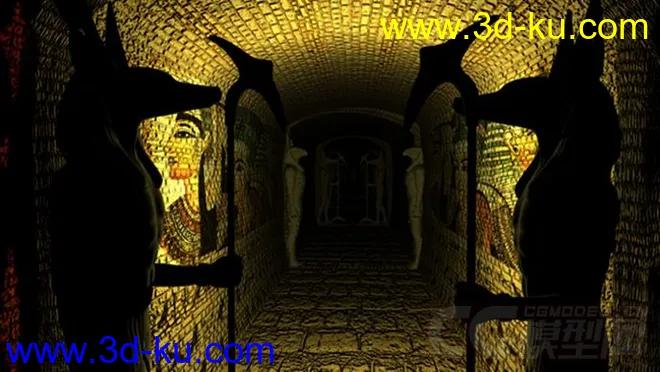 古埃及隧道，两旁有雕像和墙壁图案，500帧动画，喜欢就拿去玩！模型的图片1