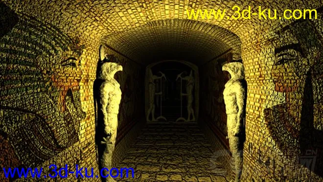 古埃及隧道，两旁有雕像和墙壁图案，500帧动画，喜欢就拿去玩！模型的图片2