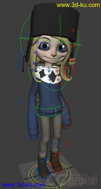 3D打印模型Hatted Cute little cartoon girl rig with textures的图片