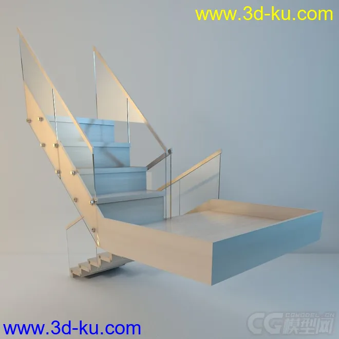 简洁的木质+玻璃扶梯模型的图片2