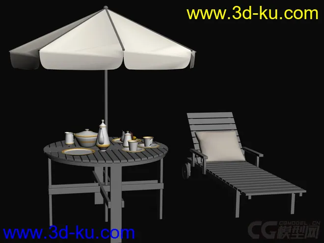 沙滩休闲遮阳伞躺椅模型的图片2